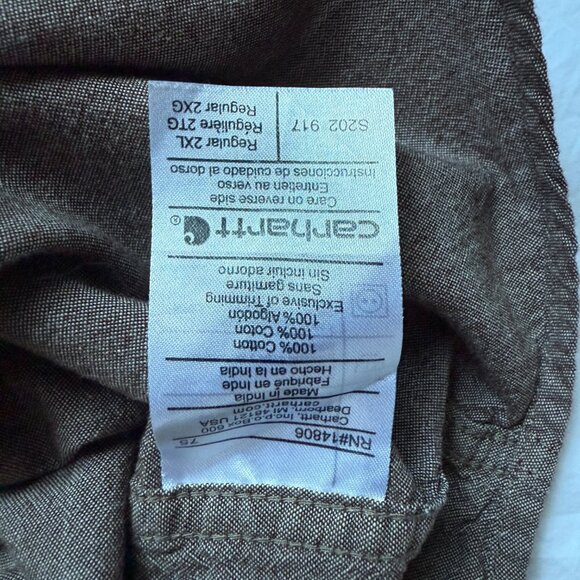 Carhartt men's work shirt, brown twill, button down, size 2xl, EUC - Picture 5 of 5